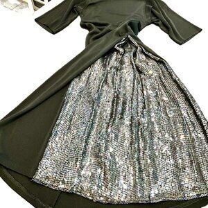 Herve Leger Paris Black Sequin Panel Open-Back Knit Dress-Size M